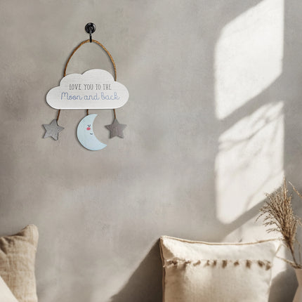 Wooden Cloud Hanging Decor Room Decor with Star and Moon Accents - Love You to the Moon and Back