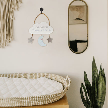 Wooden Cloud Hanging Decor Room Decor with Star and Moon Accents - Love You to the Moon and Back