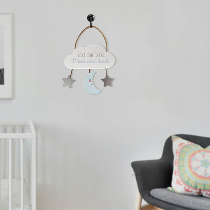 Wooden Cloud Hanging Decor Room Decor with Star and Moon Accents - Love You to the Moon and Back