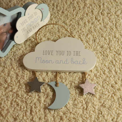 Wooden Cloud Hanging Decor Room Decor with Star and Moon Accents - Love You to the Moon and Back