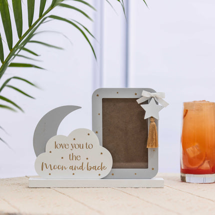 4x3 Wooden Baby Photo Frame with Cloud, Moon, and Star Decorations - Cute Home Decor for Nursery or Baby Room