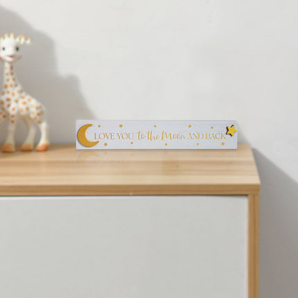 Wooden Baby ornament with Moon and Star Accents - Love You to the Moon and Back Sign