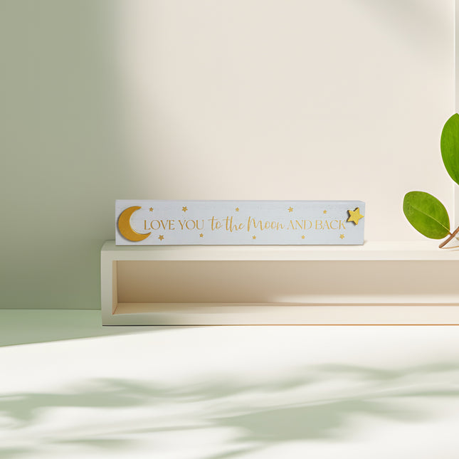 Wooden Baby ornament with Moon and Star Accents - Love You to the Moon and Back Sign