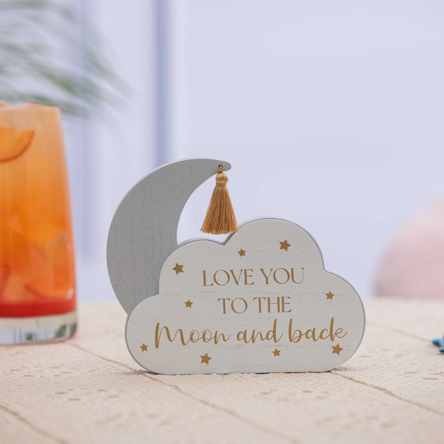 Wooden Cloud-Shaped Table Decor, Room Decor with Moon and Star Accents - Love You to the Moon and Back Sign