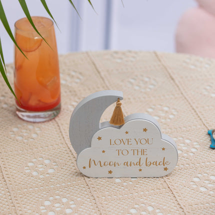 Wooden Cloud-Shaped Table Decor, Room Decor with Moon and Star Accents - Love You to the Moon and Back Sign
