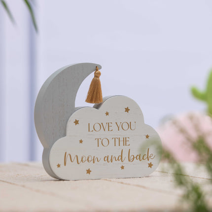 Wooden Cloud-Shaped Table Decor, Room Decor with Moon and Star Accents - Love You to the Moon and Back Sign