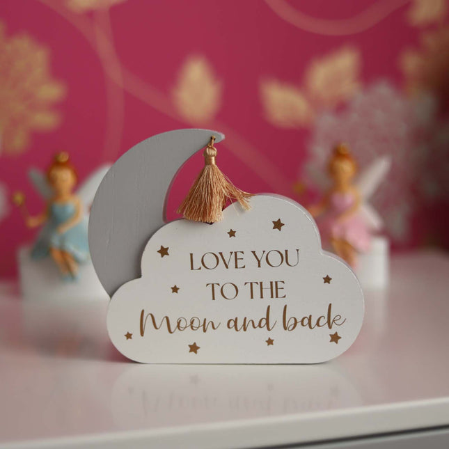 Wooden Cloud-Shaped Table Decor, Room Decor with Moon and Star Accents - Love You to the Moon and Back Sign
