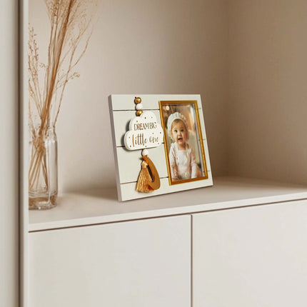 Wooden Baby Photo Frame with Cloud, Moon, and Star Decorations - Cute Home Decor for Nursery or Baby Room