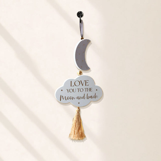 Wooden Cloud Hanging Decor, Room Decor, Ornament with Star and Moon Accents - Love You to the Moon and Back Sign
