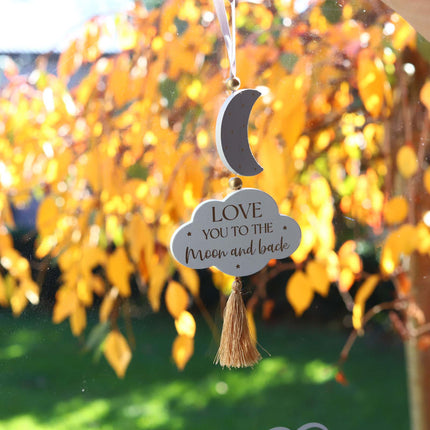 Wooden Cloud Hanging Decor, Room Decor, Ornament with Star and Moon Accents - Love You to the Moon and Back Sign