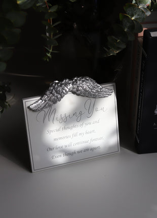 A Sentimental Keepsake"Missing You" MDF Plaque with Angel Wings  15x2.3x14cm