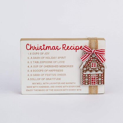 SNOW-WHITE CHRISTMAS RECIPE GINGERBREAD HOUSE PLAQUE