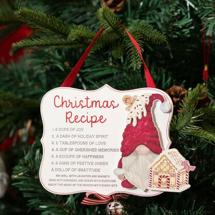 CHRISTMAS RECIPE GNOME HANGING HOLIDAY PLAQUE