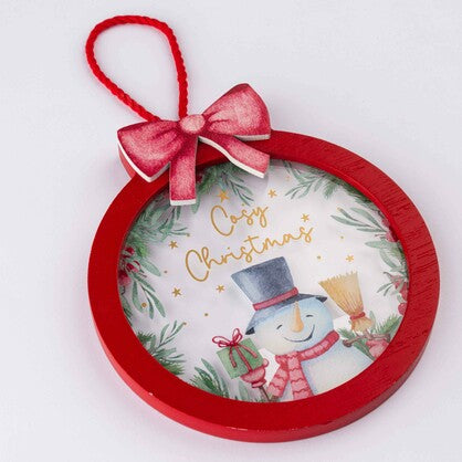 SANTA & SNOWMAN ROUND CHRISTMAS HANGING ORNAMENT2ASST