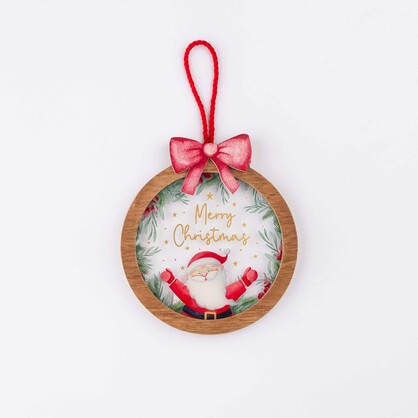 SANTA & SNOWMAN ROUND CHRISTMAS HANGING ORNAMENT2ASST