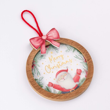 SANTA & SNOWMAN ROUND CHRISTMAS HANGING ORNAMENT2ASST