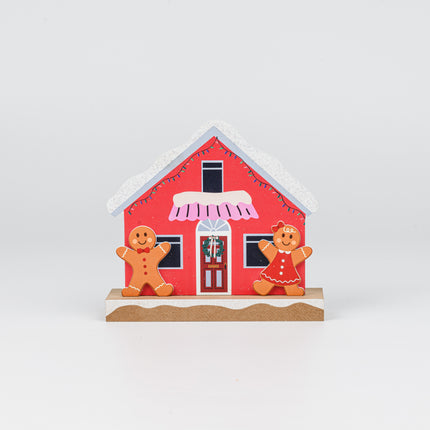Wooden Christmas House Tabletop Decor With Double Gingerbread