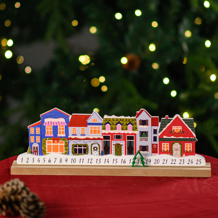 Wooden Christmas House Advent Calendar With Movable Markers