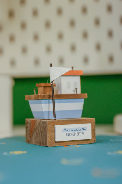 JX270| "Home is Where the Anchor Drops" Nautical MDF Home Decor, 5.5 x 5.3 x 8 cm