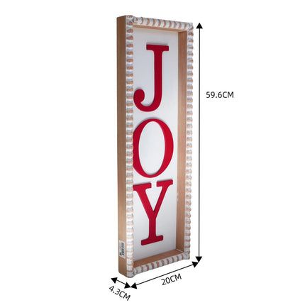 'Joy' Christmas Wooden Decorations - White Rectangular Sign with Red Lettering