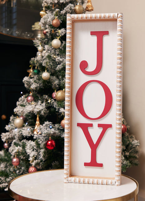 JX6171 |  christmas decorations 'Joy' Christmas Wooden Decorations - White Rectangular Sign with Red Lettering | 20x4.3x59.6cm