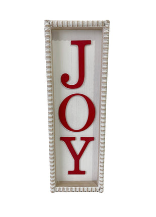 JX6171 |  christmas decorations 'Joy' Christmas Wooden Decorations - White Rectangular Sign with Red Lettering | 20x4.3x59.6cm