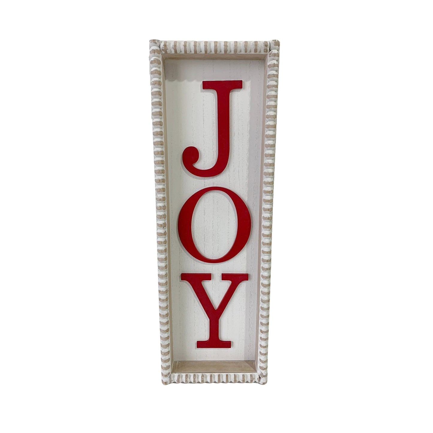 JX6171 |  'Joy' Christmas Wooden Decorations - White Rectangular Sign with Red Lettering