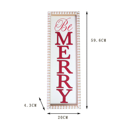 'Be Merry'  Wooden Decorations - White Rectangular Sign with Red Lettering