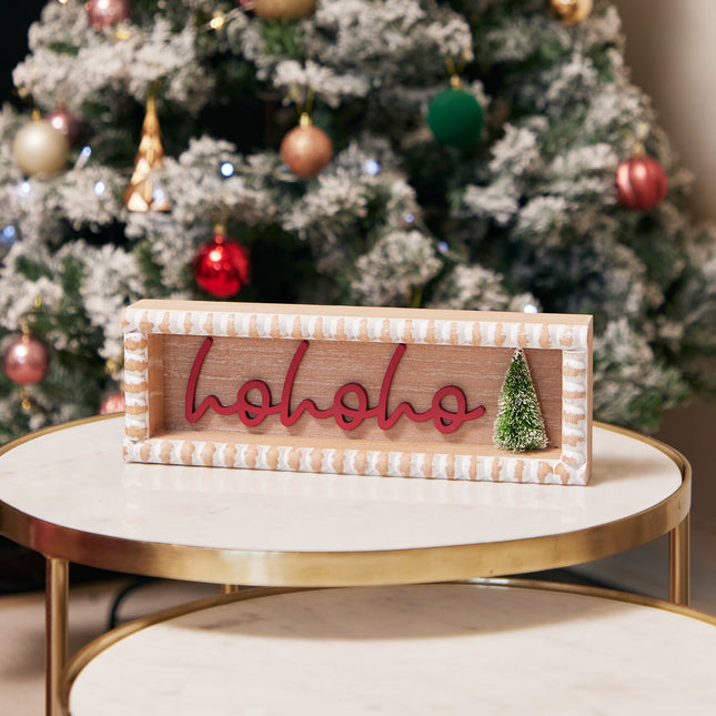 'HoHoHo' Christmas Wooden Decorations - Horizontal Rectangular Sign