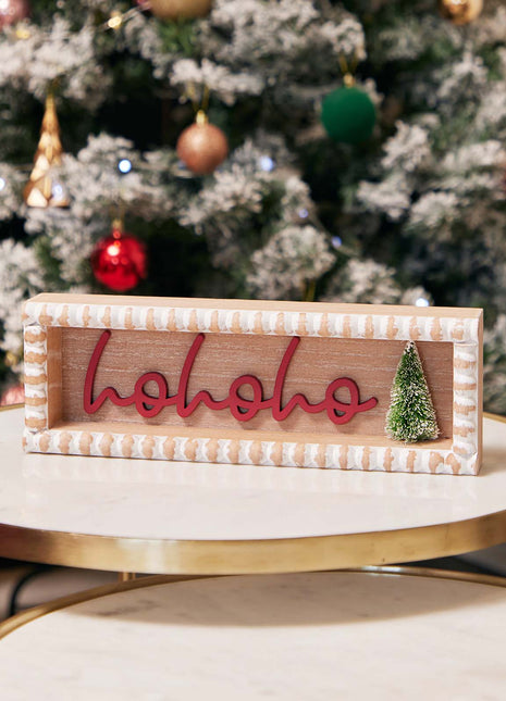 JX6174 | christmas decorations 'HoHoHo' Christmas Wooden Decorations - Horizontal Rectangular Sign | 29.5x4.3x10cm