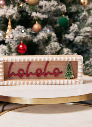 JX6174 | christmas decorations 'HoHoHo' Christmas Wooden Decorations - Horizontal Rectangular Sign | 29.5x4.3x10cm