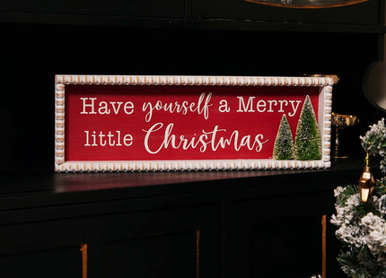 ' Have Yourself a Merry Little Christmas' Wooden Decorations with Red Background