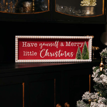' Have Yourself a Merry Little Christmas' Wooden Decorations with Red Background