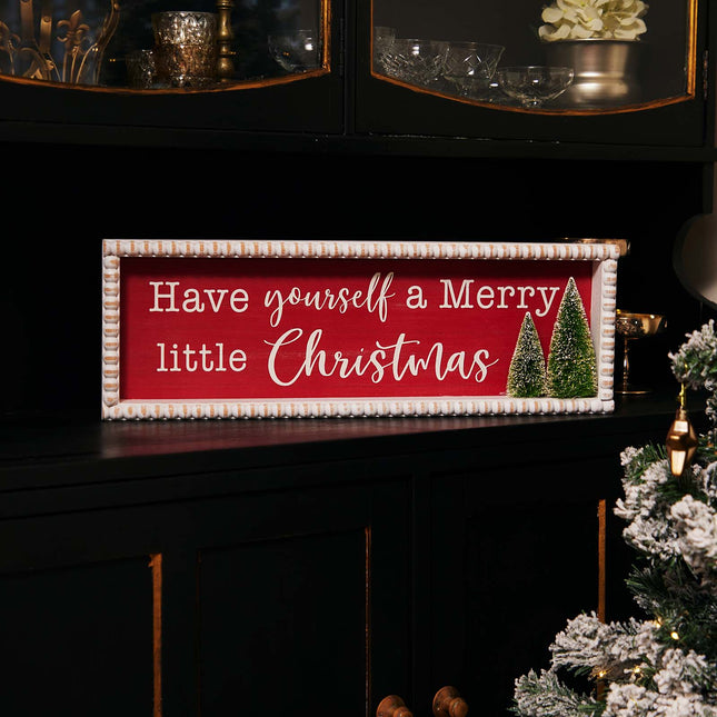 ' Have Yourself a Merry Little Christmas' Wooden Decorations with Red Background