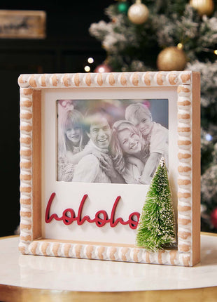JX6184 | christmas decorations Wooden Christmas Photo Frame - 'HoHoHo' - Festive Holiday Decor | 24x4.3x24cm