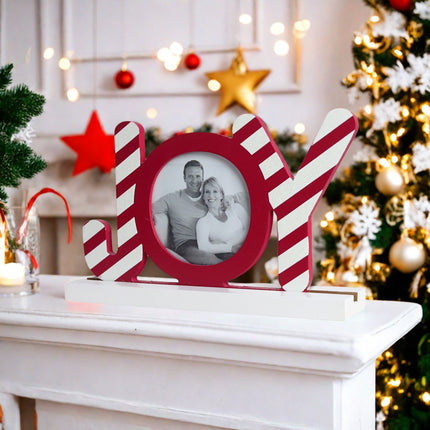 Christmas decorations  Wooden Red Christmas Photo Frame with 3D 'JOY' Design - Holds Circular Photos - Festive Holiday Decor