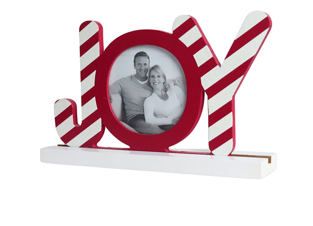 Christmas decorations  Wooden Red Christmas Photo Frame with 3D 'JOY' Design - Holds Circular Photos - Festive Holiday Decor