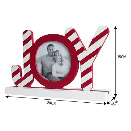 Christmas decorations  Wooden Red Christmas Photo Frame with 3D 'JOY' Design - Holds Circular Photos - Festive Holiday Decor