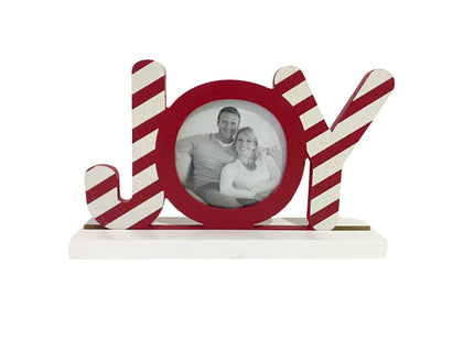 Christmas decorations  Wooden Red Christmas Photo Frame with 3D 'JOY' Design - Holds Circular Photos - Festive Holiday Decor