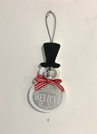 JX6186 |christmas decorations  'Believe' Christmas Glass candy cane stripe Snowman | 11.5x0.5x18.5cm