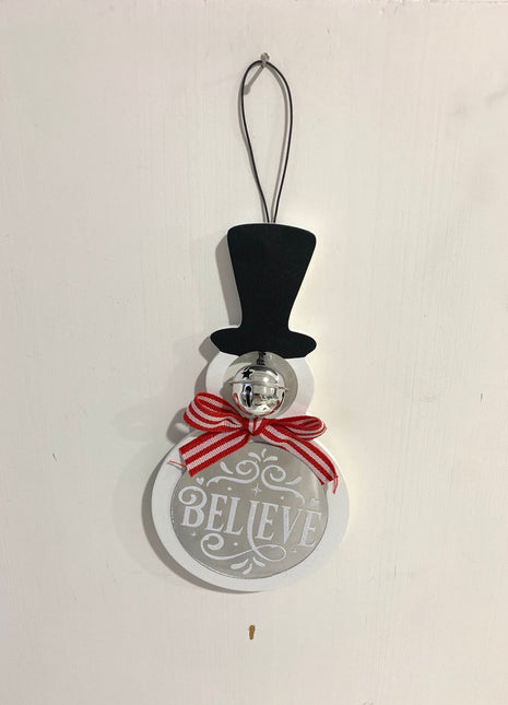 JX6186 |christmas decorations  'Believe' Christmas Glass candy cane stripe Snowman | 11.5x0.5x18.5cm