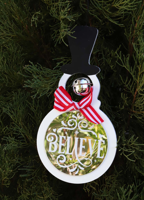JX6186 |christmas decorations  'Believe' Christmas Glass candy cane stripe Snowman | 11.5x0.5x18.5cm