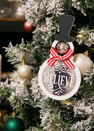 JX6186 |christmas decorations  'Believe' Christmas Glass candy cane stripe Snowman | 11.5x0.5x18.5cm