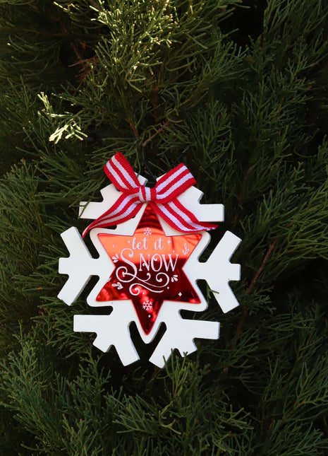 JX6189 | christmas decorations Let it Snow' Snowflake Shaped Christmas Tree Ornaments - Festive Holiday Decor | 11x0.5x11cm
