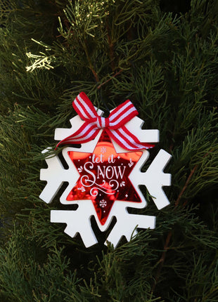 JX6189 | christmas decorations Let it Snow' Snowflake Shaped Christmas Tree Ornaments - Festive Holiday Decor | 11x0.5x11cm