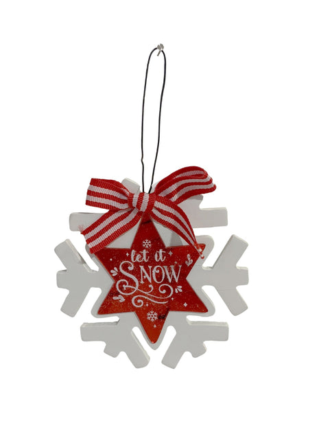 JX6189 | christmas decorations Let it Snow' Snowflake Shaped Christmas Tree Ornaments - Festive Holiday Decor | 11x0.5x11cm
