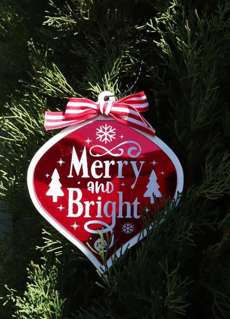 JX6192 |christmas decorations  'Merry Christmas' Leaf-Shape Christmas Decorations with Bow - Festive Holiday Decor | 9.6x0.5x16cm