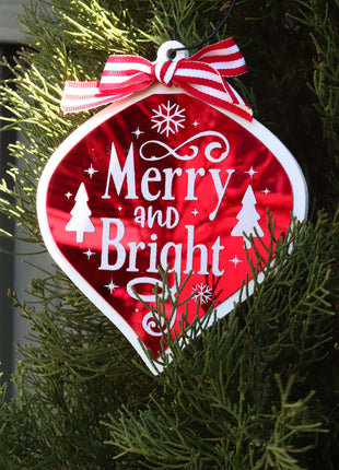 JX6192 |christmas decorations  'Merry Christmas' Leaf-Shape Christmas Decorations with Bow - Festive Holiday Decor | 9.6x0.5x16cm