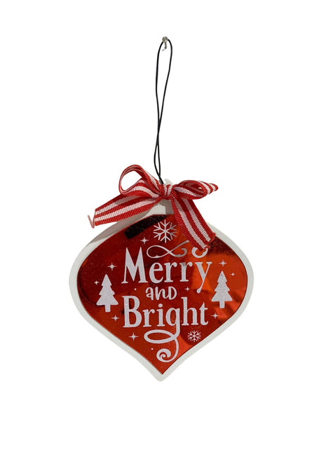 JX6192 |christmas decorations  'Merry Christmas' Leaf-Shape Christmas Decorations with Bow - Festive Holiday Decor | 9.6x0.5x16cm