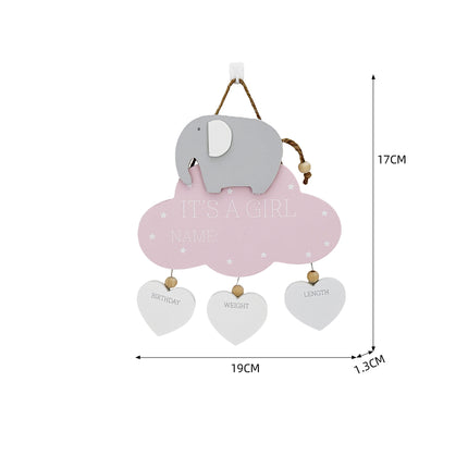 Wooden Hanging Decoration for Newborns - Elephant, Pink Cloud, and Heart Accents